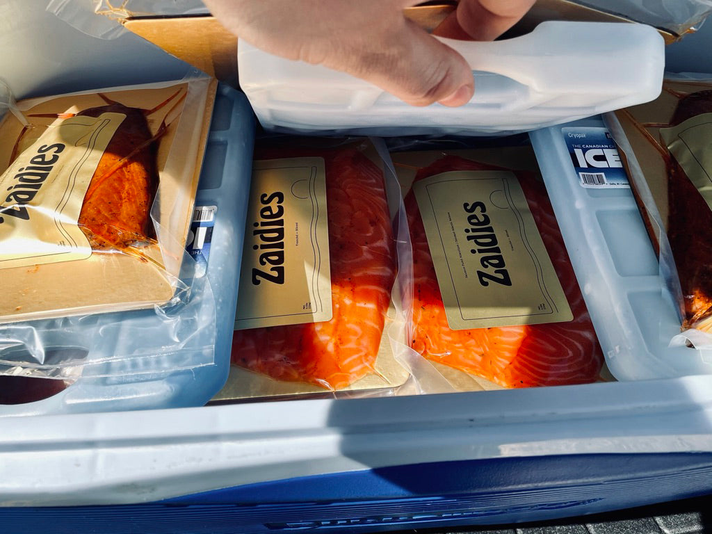 Zaidies smoked salmon getting ready for delivery in Montreal and surrounding areas.