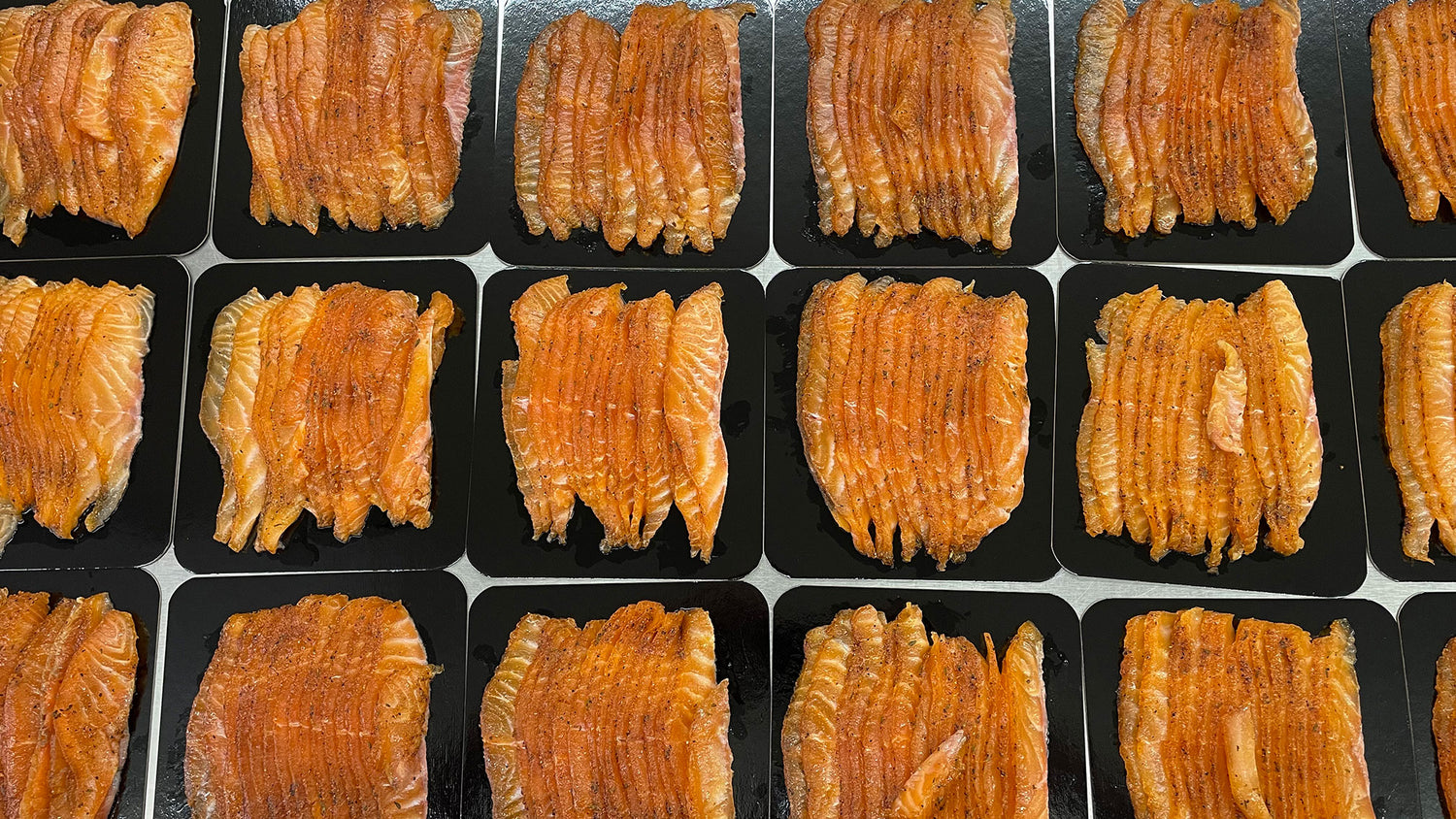 Zaidies smoked salmon lineup waiting to be packaged.